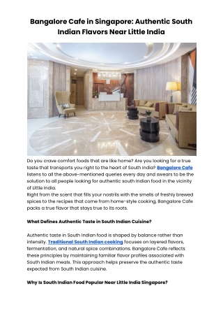 Bangalore Cafe in Singapore: Authentic South Indian Flavors Near Little India