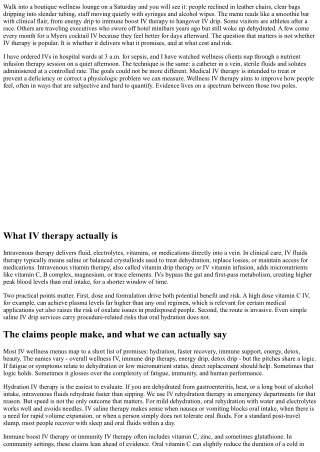 Intravenous Vitamin Therapy: Fact, Fiction, and Evidence