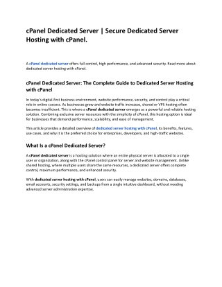 cPanel Dedicated Server _ Secure Dedicated Server Hosting with cPanel