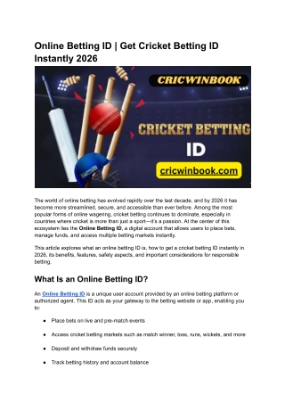 Online Betting ID _ Get Cricket Betting ID Instantly 2026