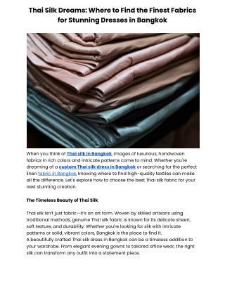 Thai Silk Dreams: Where to Find the Finest Fabrics for Stunning Dresses Bangkok