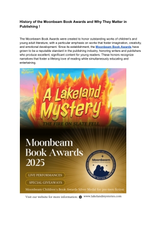 History of the Moonbeam Book Awards and Why They Matter in Publishing ?