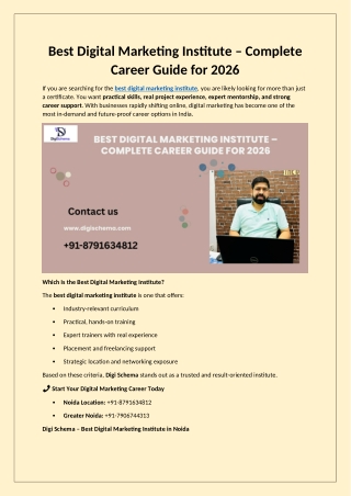 Best Digital Marketing Institute – Complete Career Guide for 2026