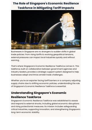 The Role of Singapore's Economic Resilience Taskforce in Mitigating Tariff Impac
