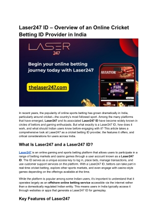 Laser247 ID – Overview of an Online Cricket Betting ID Provider in India
