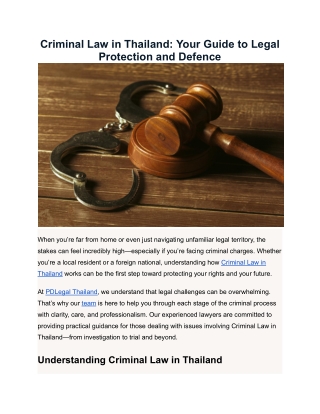 Criminal Law in Thailand: Your Guide to Legal Protection and Defence