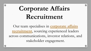 Corporate Affairs Recruitment