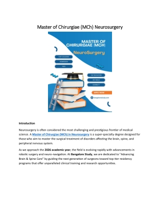 Master of Chirurgiae (MCh) Neurosurgery