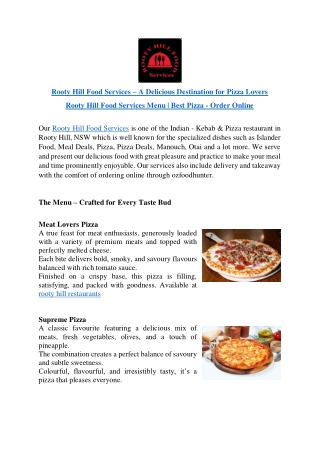 Rooty Hill Food Services Menu | Best Pizza - Order Online
