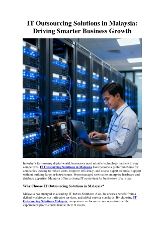 IT Outsourcing Solutions in Malaysia Managed IT & Infrastructure Support