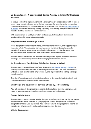 Jo Consultancy – A Leading Web Design Agency in Ireland for Business Success