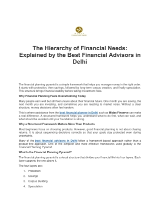 The Hierarchy of Financial Needs Explained by the Best Financial Advisors in Delhi