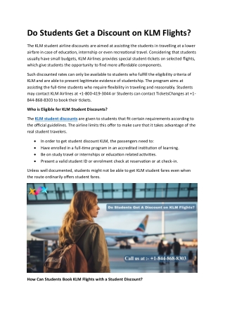 1-844-868-8303 Does KLM have Student Discounts?