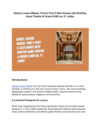 Saheel Luxton: Pune’s 1st 5-Star Luxury Homes in Wakad