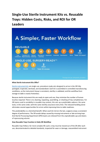 Single-Use Sterile Instrument Kits vs. Reusable Trays- Hidden Costs, Risks, and ROI for OR Leaders