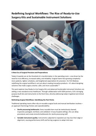 Redefining Surgical Workflows- The Rise of Ready-to-Use Surgery Kits and Sustainable Instrument Solutions