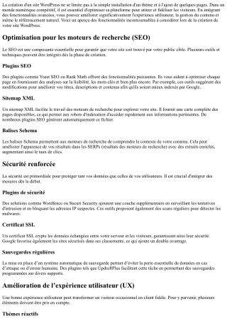 Les fonctionnalités avancées à ajouter lors de la création de votre site WordPre