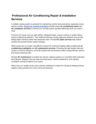 Professional Air Conditioning Repair & Installation Services