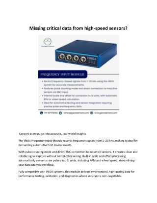 Missing critical data from high-speed sensors
