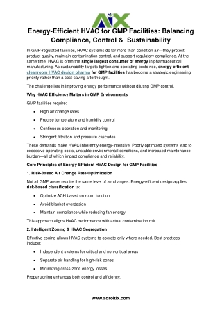 Energy-Efficient HVAC for GMP Facilities- Adroitix