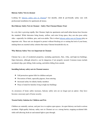 Best Balcony Safety Nets in Chennai – Safety That Chennai Homes Trust