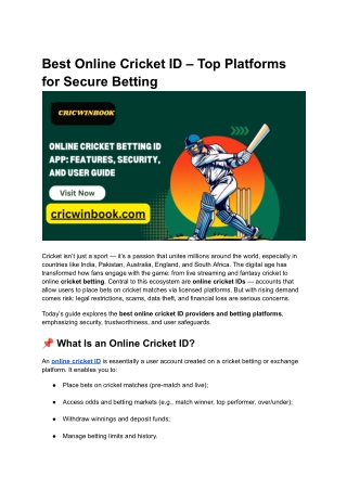 Best Online Cricket ID – Top Platforms for Secure Betting