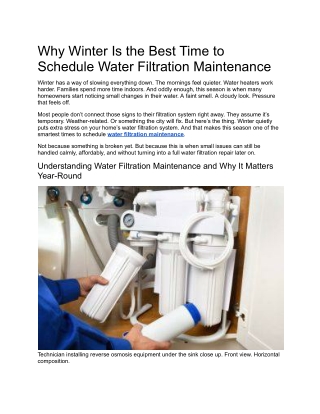 The Benefits of Water Filtration Maintenance in Winter | Crown Plumbing Service