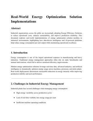 Real-World Energy Optimization Solution Implementations