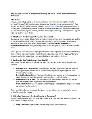 Why Are Spa Services in Bangalore Becoming the Go-To Choice for Relaxation and Wellness