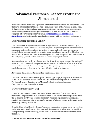 Advanced Peritoneal Cancer Treatment Ahmedabad