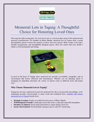 Memorial Lots in Taguig A Thoughtful Choice for Honoring Loved Ones