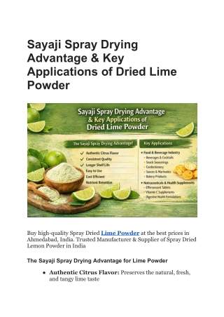 Sayaji Spray Drying Advantage & Key Applications of Dried Lime Powder