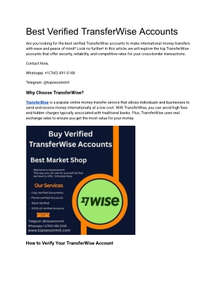 Best Verified TransferWise Accounts