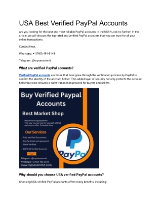 USA Best Verified PayPal Accounts