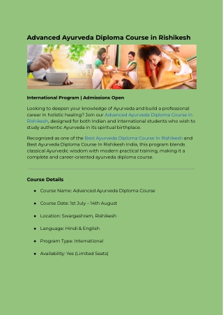 Advanced Ayurveda Diploma Course in Rishikesh