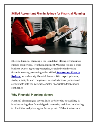 Skilled Accountant Firm in Sydney for Financial Planning