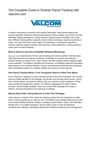 Valocom Suivi Simplifié de Transporteurs