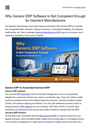 why generic erp is not competent enough for garment manufacturers