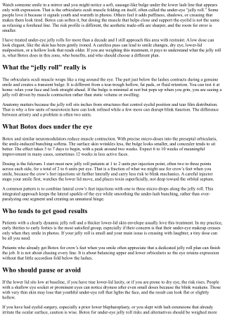 Under-Eye “Jelly Roll” and Botox: Risks, Results, and Alternatives