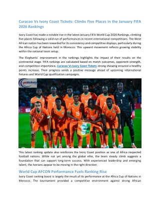 Curacao Vs Ivory Coast Tickets Climbs Five Places in the January FIFA  2026 Rankings