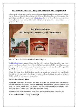 Red Mandana Stone for Courtyards Verandas and Temple Areas