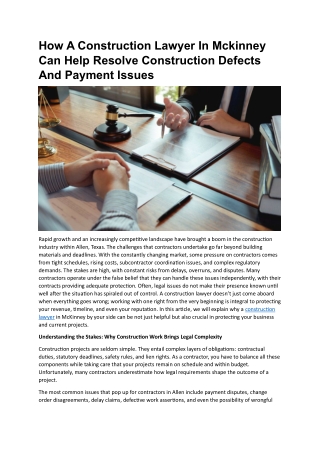 How A Construction Lawyer In Mckinney Can Help Resolve Construction Defects And Payment Issues