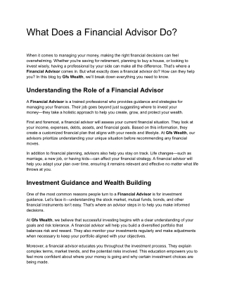 What Does a Financial Advisor Do