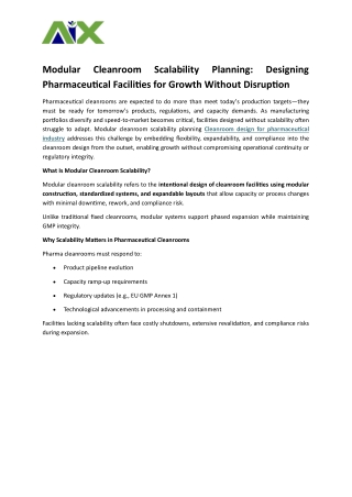 Modular Cleanroom Scalability Planning: Designing Pharmaceutical Facilities for