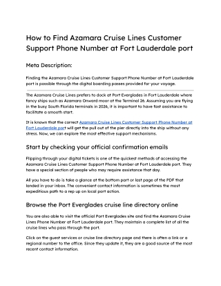 How to Find Azamara Cruise Lines Customer Support Phone Number at Fort Lauderdale port (1)
