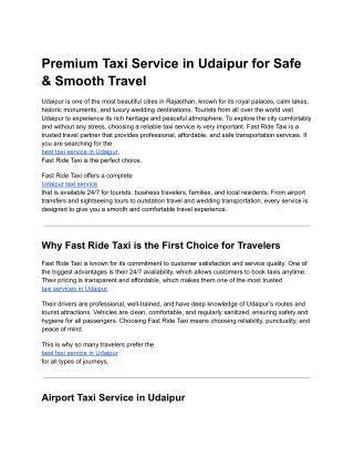 Premium Taxi Service in Udaipur for Safe & Smooth Travel