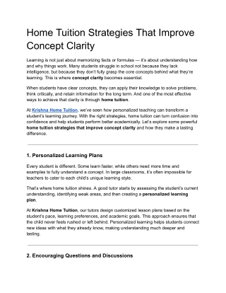 Home Tuition Strategies That Improve Concept Clarity