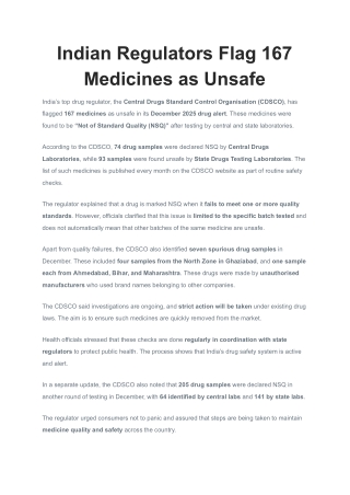 Indian Regulators Flag 167 Medicines as Unsafe