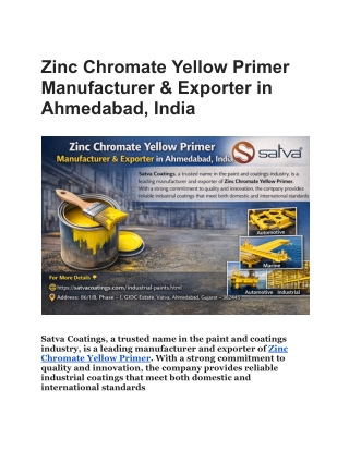 Zinc Chromate Yellow Primer Manufacturer & Exporter in Ahmedabad, India