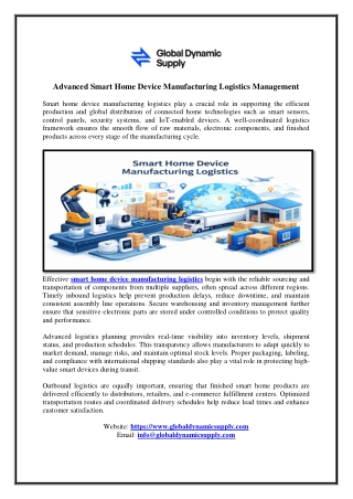Advanced Smart Home Device Manufacturing Logistics Management